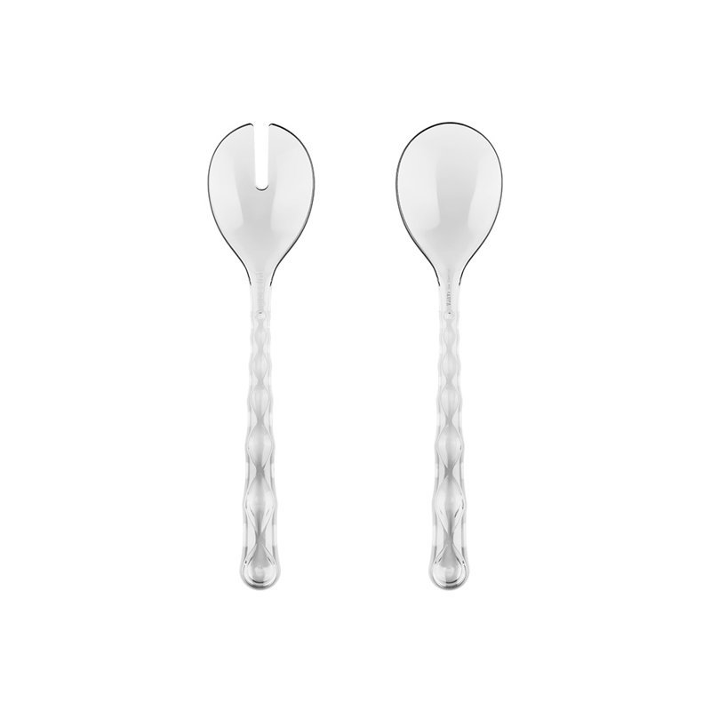 Vanity Piece Wood Stainless Steel Salad Servers, Clear