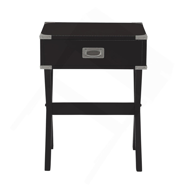 Table d'appoint avec coins en métal, noir, Noir