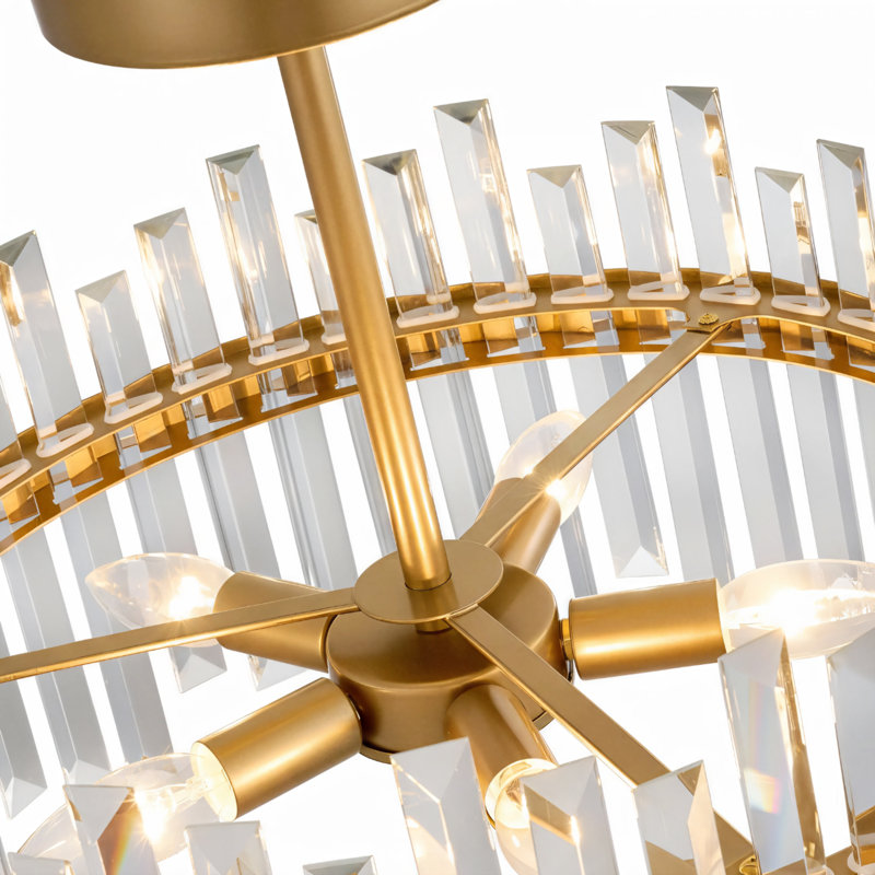 Maggio 5-Light 18.5" Glossy Light Brass Crystal Prism Drum Semi Flush Mount