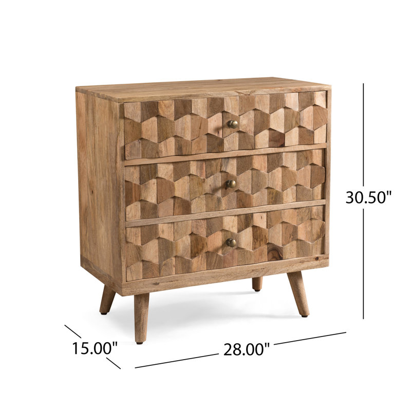Mid-Century Modern Mango Wood 3 Drawer Chest