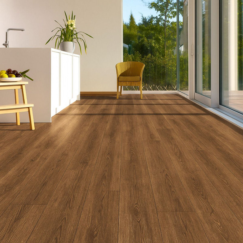 Click Laminate Flooring Smooth Devine Matte Wood Effect - Plank (7mm) For Home (All Rooms), Rustic Oak Brown Wood