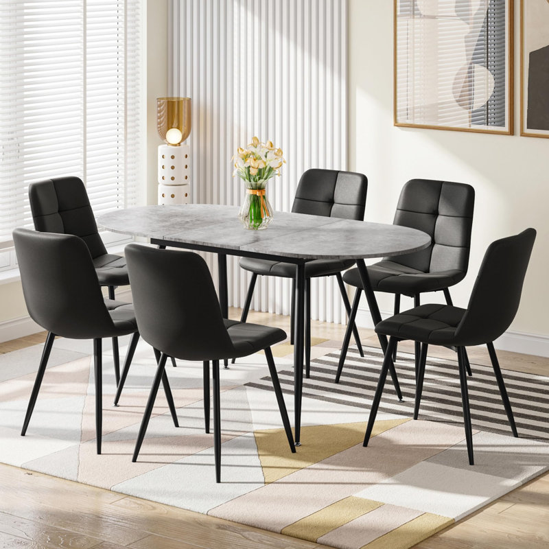 6 - Person Extendable Dining Set, Black, Grey