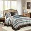 Courtepointe 5 pièces avec coussins décoratifs bleus, double / grand, style traditionnel, géométrique et motifs, lavable à la machine, motif, revers de couleur unie, froissé-120944970-120944969