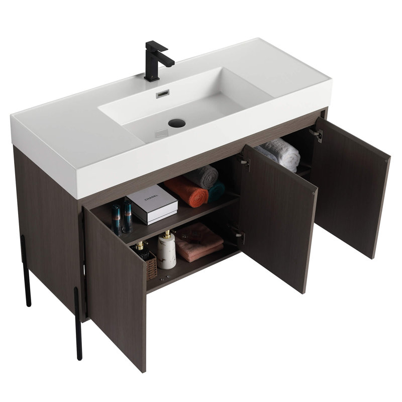 Ebern Designs Yordana Bathroom Vanity 48" Wide, Gray Oak, White