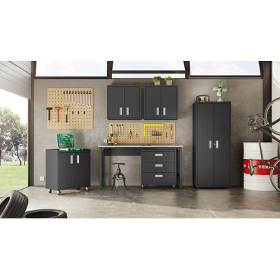 Fortress Modern Textured Metal Complete Garage Storage System in Charcoal Gray