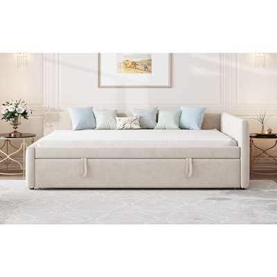 Lit de jour double rembourré en L avec lit simple
Lit gigogne taille beige