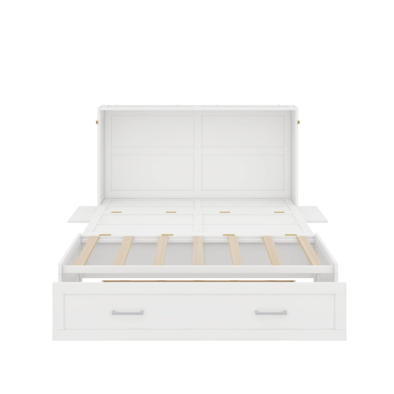 Grand lit escamotable mobile avec tiroir et petites tablettes de chaque côté