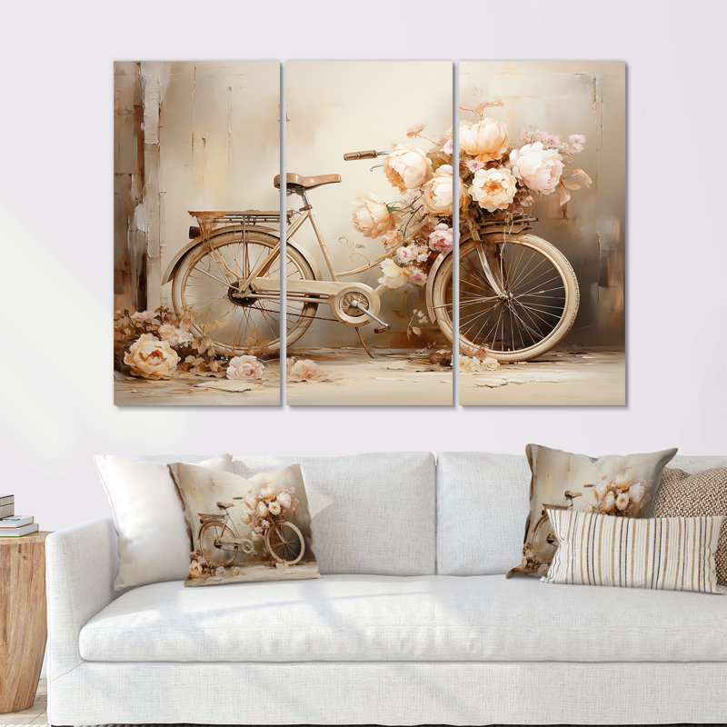Vélo, pédale de perle - ensemble d'art mural vélo, H 28 po x l 36 po
