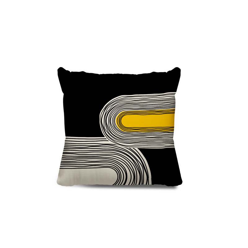 Coussin décoratif réversible intérieur / extérieur Cassie, H 15 po x l 15 po, Jaune / crème / noir