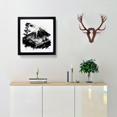 Mount Fuji Ink Wash - Single Picture Frame Print on Wood