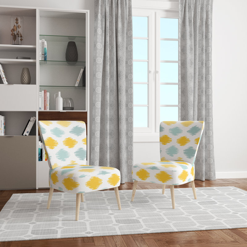 Chaise d'appoint rembourrée à motif géométrique jaune et bleu
