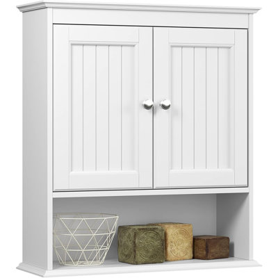 Armoire de salle de bain murale avec portes, armoire suspendue en bois avec portes et tablettes au-dessus de la toilette, armoire de salle de bain