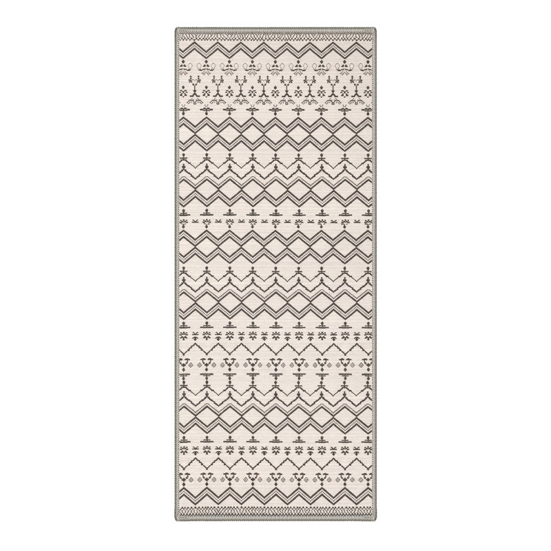Abrahamson Zenora Geometric Machine Washable Beige / Brown Indoor Area Rug with Non-Slip Backing, Runner 2'6" x 8'