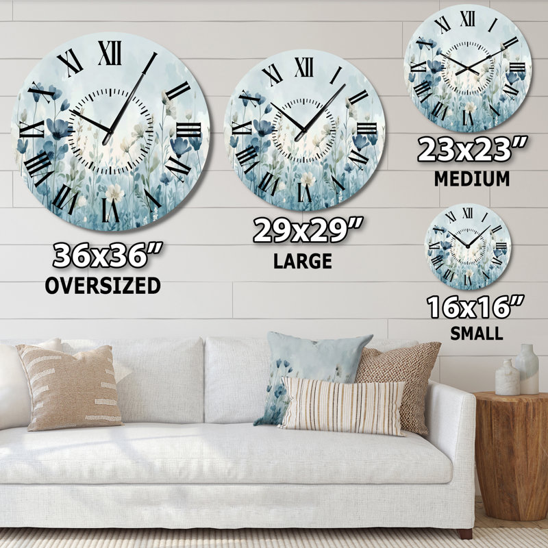 Horloge murale en métal « Prairie florale » - Style cottage, Surdimensionné
