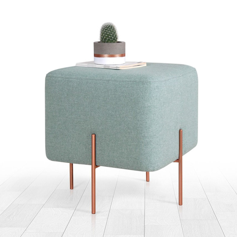 Bohemian Pouffe in Sea Green, 15.7 x 16.5 x 15.7 inches | 50% Cotton / 50% Linen with 35 DNS Orthopedic Sponge | Copper Coated Iron Legs for Durability | Ideal for Hotel & Home Decor, Stylish & Comfortable