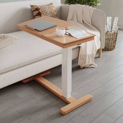 Solid Wood Adjustable Side Table with Tilting Top & Hidden Casters - Multi-Function Laptop Desk for Bed & Sofa