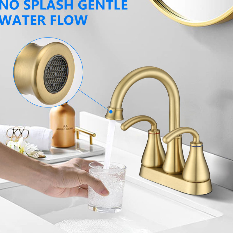 Brushed Golden Bathroom Sink Faucet With 2 Handles - Pop-Up Drain, Aerated Flow For Streamlined Water Utilization, High Spout, 360 Degree Swivel Nozzle, Zinc Alloy 2 Efficient Operations,
