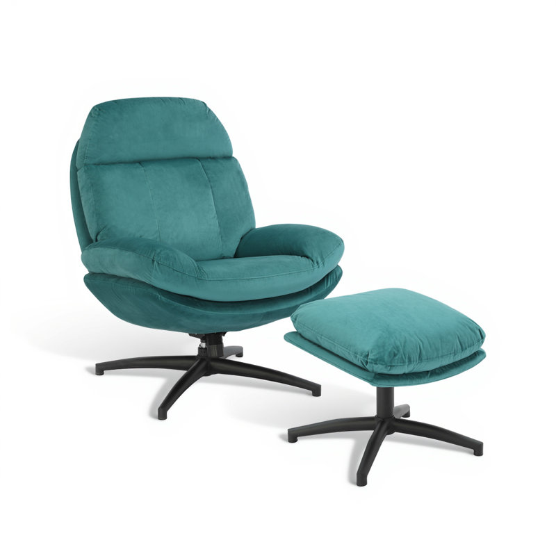 Velvet Swivel Armless With Footstool, Teal