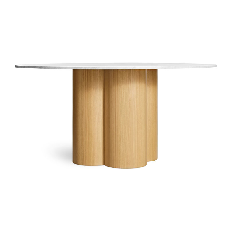 4 Quarter Round Marble Dining Table, White Oak, 60" W x 60" L
