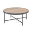 Table basse ronde en bois avec structure en métal, chêne gris vieilli