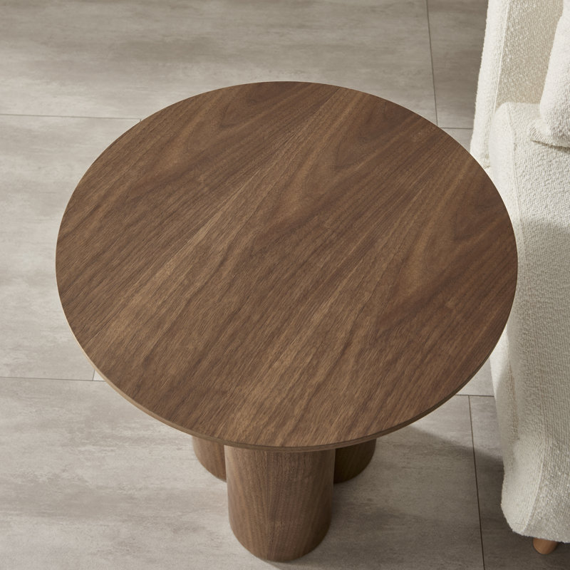 Delshawn Pedestal End Table, Walnut
