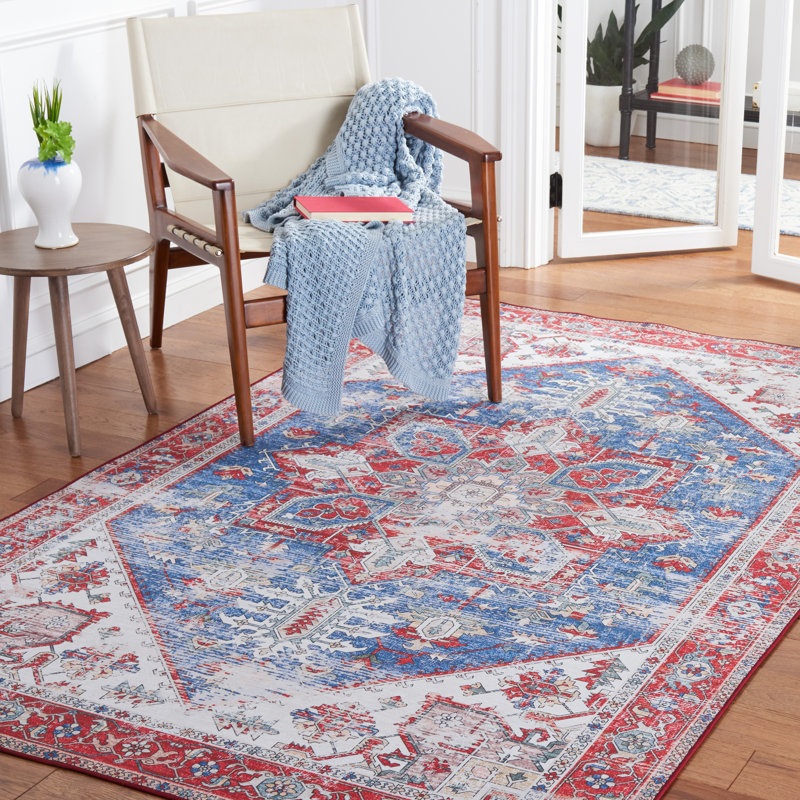 Sonia Oriental Blue/Red Area Rug, Rectangle 5' x 8'