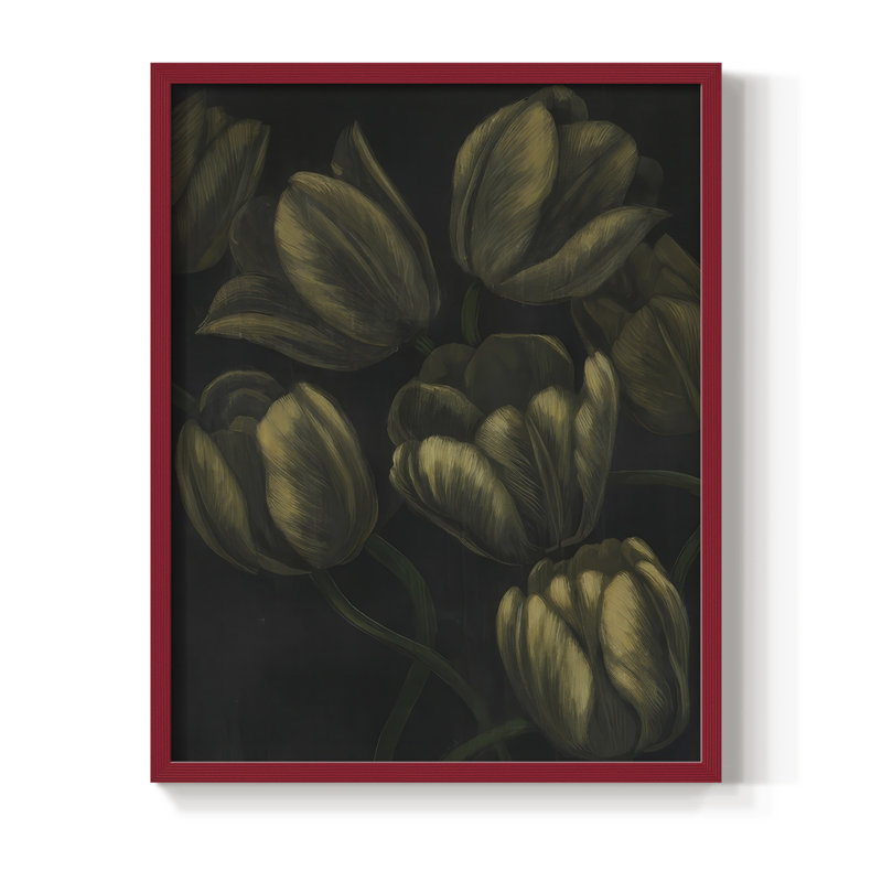 Reproduction encadrée de tulipes dorées II - bois massif, H 11 po x l 9 po, Rouge
