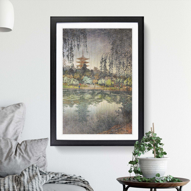 Rain at Kofukuji Temple by Tsuchiya Koitsu - Picture Frame Painting Print, Black Framed, 36cm H x 27cm W x 2cm D