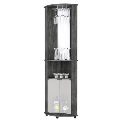 Armoire de bar à 3 tablettes en chêne avec portes jumelées élégantes, portes en verre et conception compacte