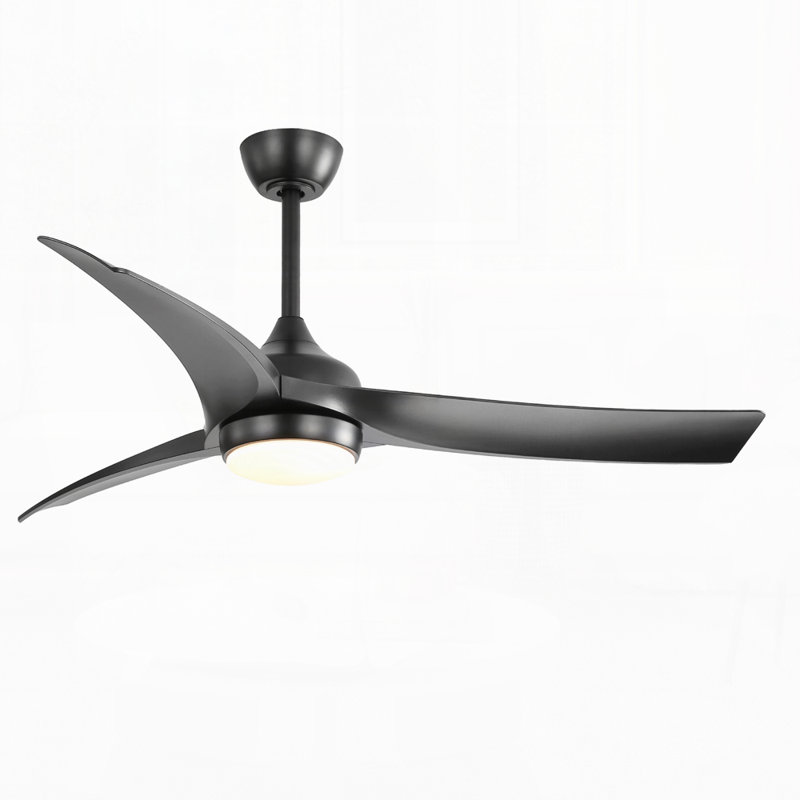 Ventilateur de plafond moderne de 52 pouces avec lumière DEL 18 W, télécommande et moteur CC réversible silencieux, Noir