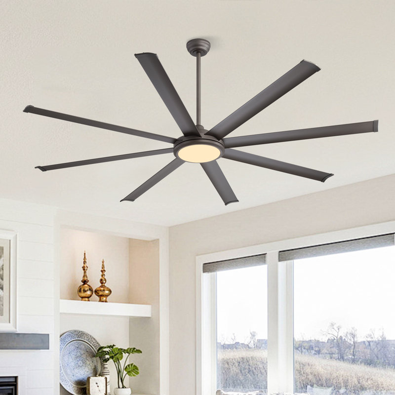 Industrial Ceiling Fan with Light and Remote, 8 Aluminum Blades Large Ceiling Fans, 3CCT, 6-Speed Reversible Noiseless DC Motor, Dark Grey