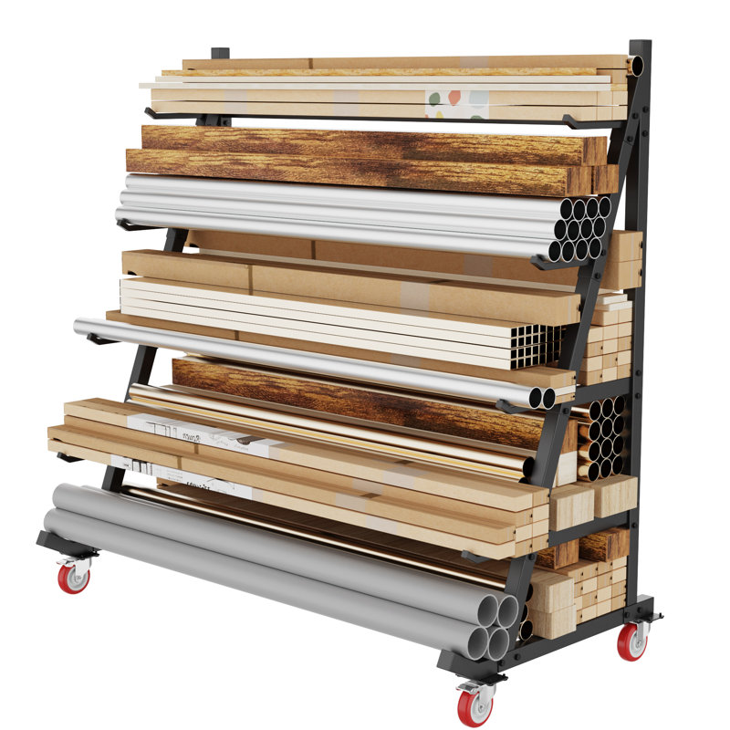 Étagère de rangement en bois robuste 63 po 63 po, capacité de 2 000 lb avec 4 roulettes (2 verrouillables), étagère en acier toutes conditions pour atelier, garage et entrepôt