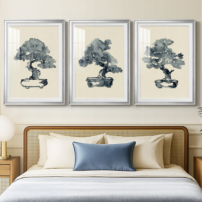 Indigo Bonsai I - reproduction sur mesure encadrée de qualité supérieure - 3 pièces