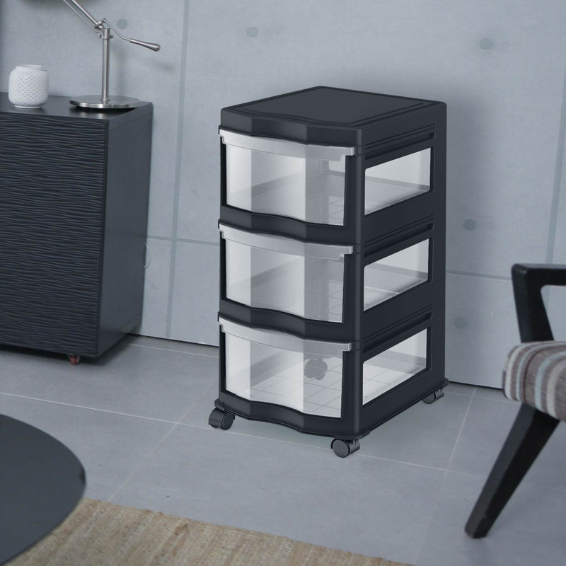 Life Story Classic Black 3 Shelf Plastic Storage Organizer with Wheels