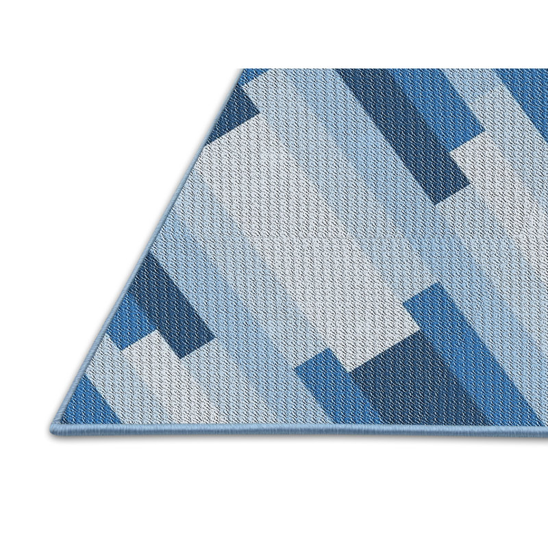 Tapis bleu/blanc à motifs, Rectangle 2 pi x 5 pi
