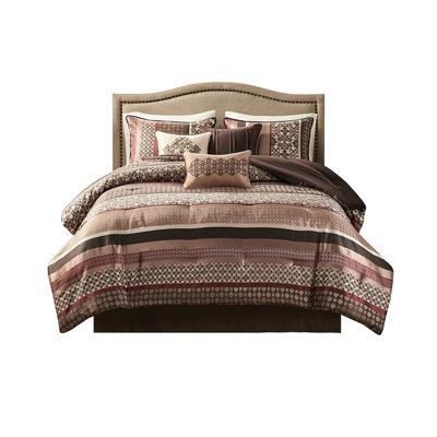 7 Piece Comforter Red King, Striking With Patterns, Bedding, Machine Washable, Comforter, Shams, Pillows, Bed Skirt King , Enticing