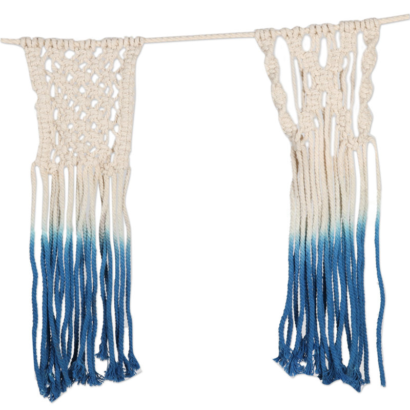 Bruant étoilé en macramé de coton, Bleu marine, H 11,75 po x l 34,5 po
