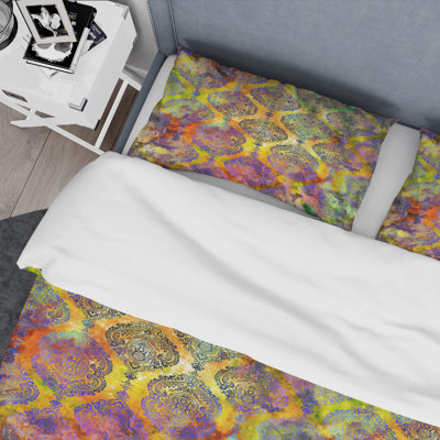 Multicolor Grunge Damask Polyester Damask Duvet Cover