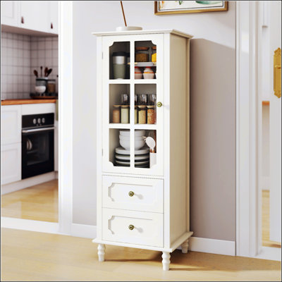 Minimalism Buffet Cabinet With Glass Doors And Double Drawer, Modern Wooden Storage For Living And Dining Areas