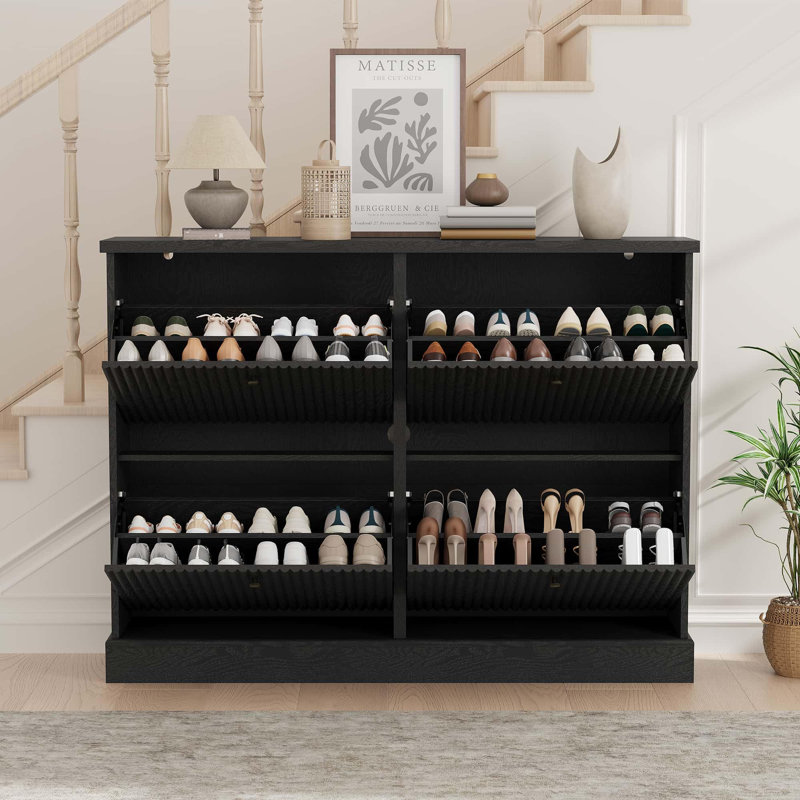 Range-chaussures avec 4 tiroirs rabattables et tablette réglable pour le vestibule, le salon, Noir
