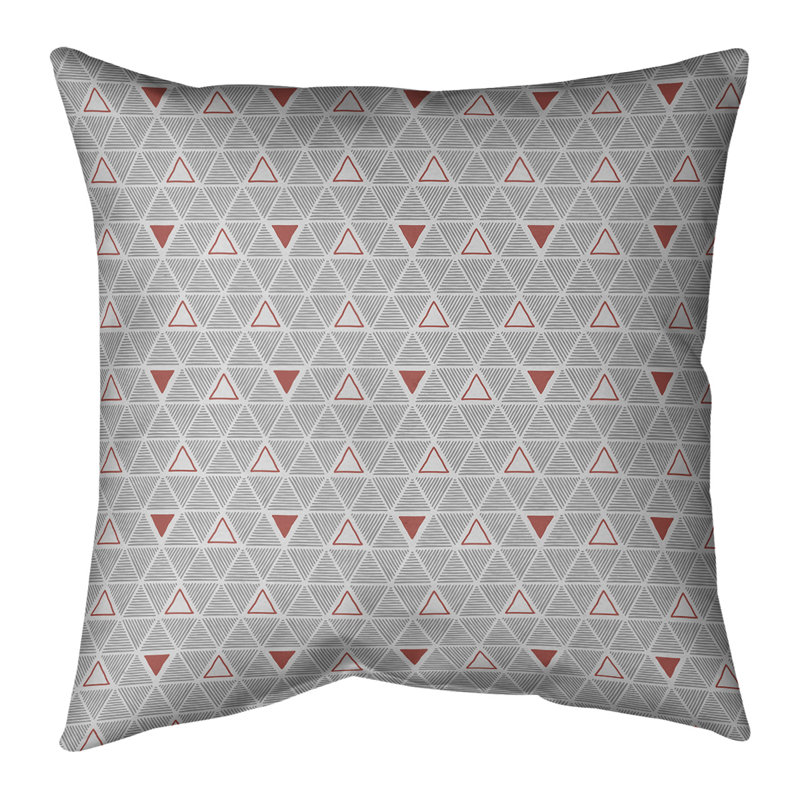 Coussin décoratif triangles dessinés à la main, H 20 po x l 20 po, Duvet synthétique, Rouge