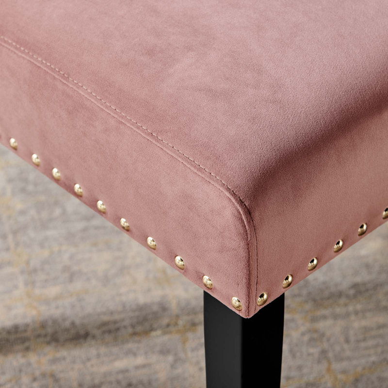 Modway Silver Orchid Lind Velvet Nailhead Trim Dining Side Chairs, Dusty Rose