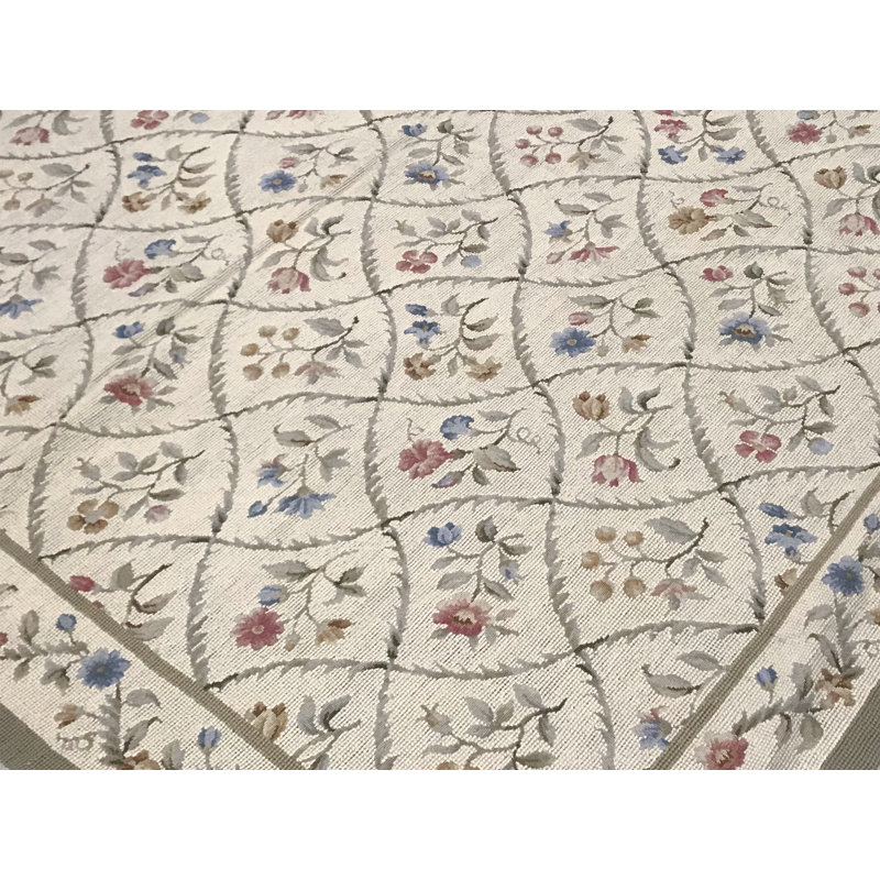 Hand-Knotted High-Quality Beige and Green Area Rug