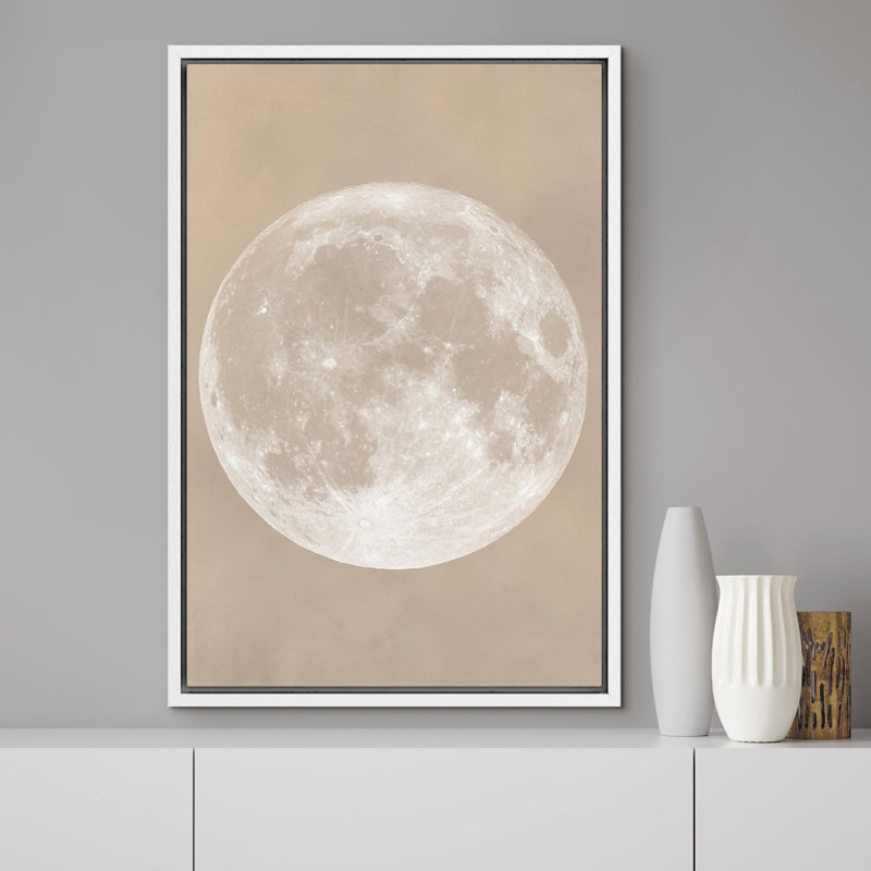 «Full Moon Minimalist Beige Lunar Astronomical» sur, Blanc, H 36 po x l 24 po
