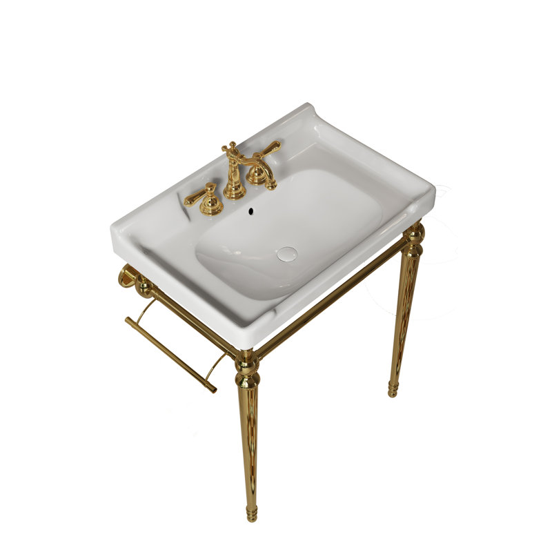 Meuble-lavabo moderne (doit inclure le meuble-lavabo et le lavabo), lavabo en céramique de 28 po, console en acier doré