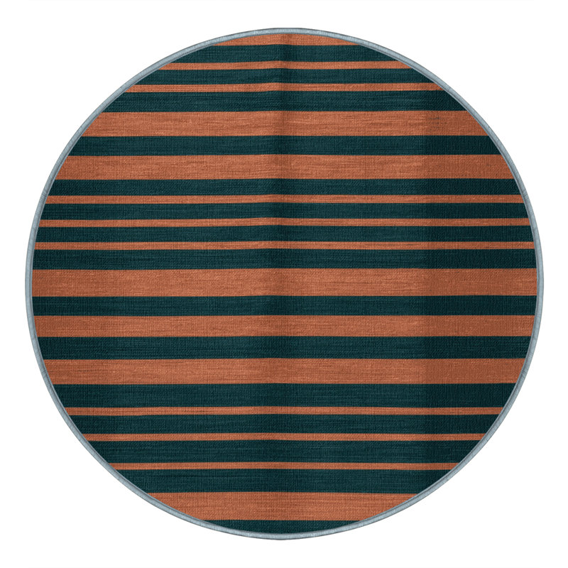 Tapis bleu à rayures horizontales lavable à la machine, Rond 5 pi
