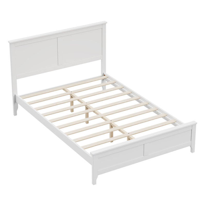 Structure de lit double moderne en bois massif blanc avec tête de lit améliorée, support de lattes robuste et aucun sommier tapissier requis