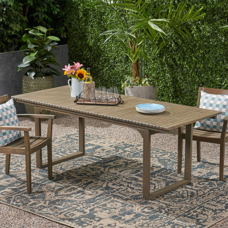 Table de salle à manger d'extérieur extensible en bois d'acacia, gris