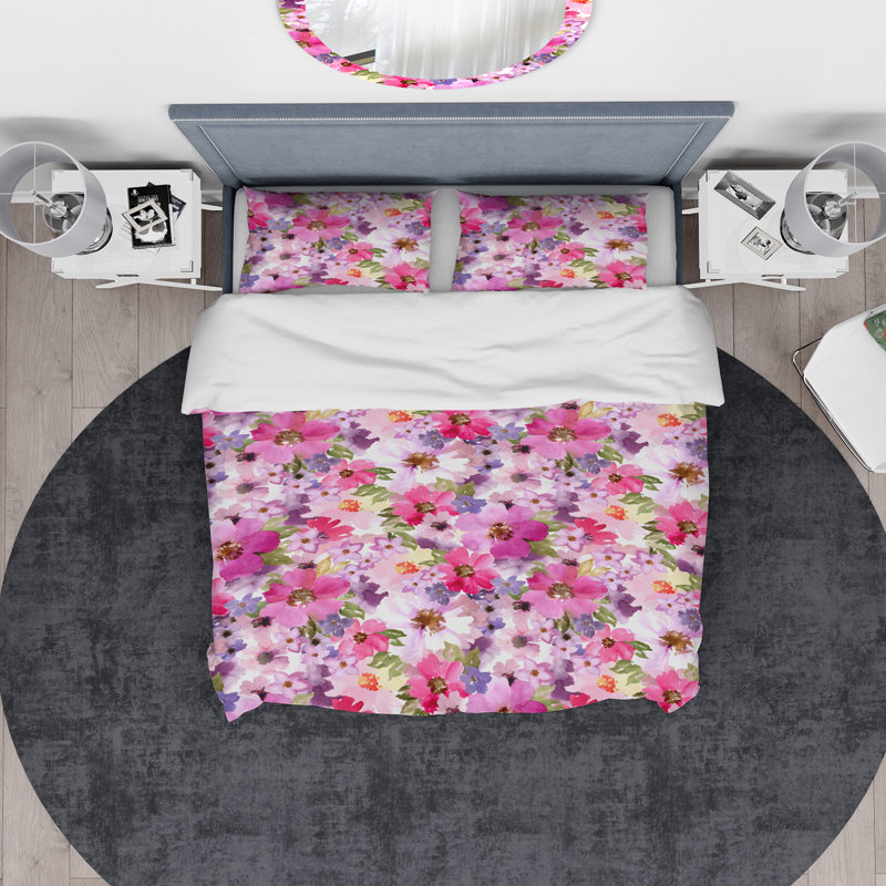 Watercolor Pink and Purple Floral Microfiber Full/Queen Bedding Set