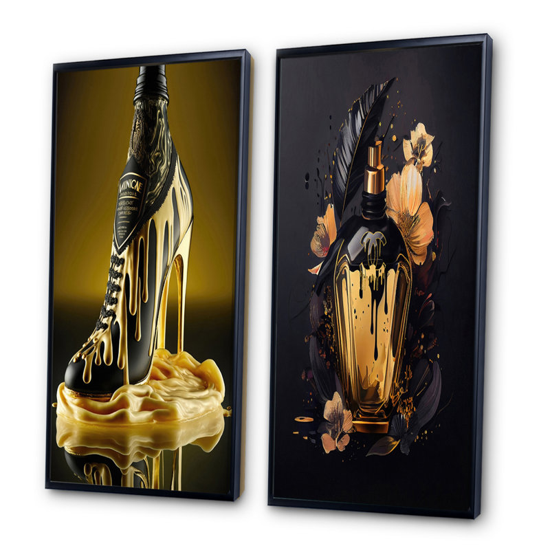 «Golden High Heels Irish Cream», 2 pièces sur toile, H 40 po x l 40 po, Cadre noir